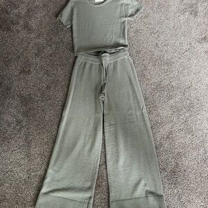 Wide Leg Knit Set in Green